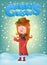 Teenage girl catching snowflakes. Christmas card