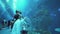 Teenage girl with Dad admire the marine life in the glass tunnel of the Aquarium in Dubai Mall stock footage video