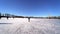 teenage girl ice skating on winter frozen lake. young Figure skating girl at the frozen lake in the winter. outdoor ice