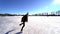 teenage girl ice skating on winter frozen lake. young Figure skating girl at the frozen lake in the winter. outdoor ice