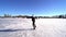 teenage girl ice skating on winter frozen lake. young Figure skating girl at the frozen lake in the winter. outdoor ice