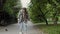 Teenage girl learning to skateboard