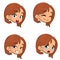 Teenage girl making four different face expressions set. Girl face expressions, vector illustration