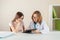 Teenage girl in a medical doctor`s office for a consultation,health and medicine