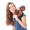 Teenage girl in mini dress with violin