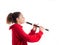 Teenage girl playing a recorder or flute