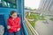 Teenage-girl rides in carriage of Moscow monorail system