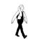 Teenage girl taking a walk, looking far away. Concept. Monochrome vector illustration of cute lonely girl walking