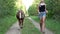 Teenage girl walking with a pony along beautiful country road in summer