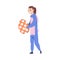 Teenage Girl Wearing Bunny Costume Carrying Huge Decorated Easter Egg, Happy Easter Concept Cartoon Style Vector