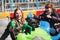 Teenage girls driving a bumper cars