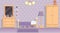 The teenage girls room in lilac . Vector image in flat design style. Paper space with place for text