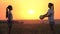 Teenage girls throw ball to each other in warm sun. happy healthy kids playing with a ball on green meadow at sunset