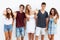 Teenage Group Leaning Against Wall Waving