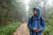 Teenage hiker using gps outdoor