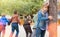 Teenage playing hide-and-go-seek in the playground