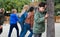 Teenage playing hide-and-go-seek in the playground