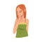Teenage Redhead Girl Thinking or Solving Problem, Portrait of Thoughtful Person with Curious Face Expression Cartoon