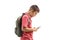 Teenage schoolboy looking at a mobile phone