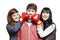 Teenage siblings fighting with boxing gloves