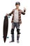 Teenage skater with protective equipment and a longboard making