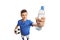 Teenage soccer player with a football and a bottle of water