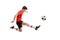 Teenage soccer player kicking a football