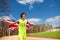 Teenage sprinter waving the flag of Great Britain