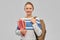 Teenage student girl with school bag and notebooks