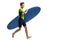 Teenage surfer with a surfboard running