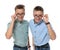 Teenage twin brothers with glasses on white
