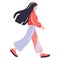 teenage woman walking or running in flat style isolated on background