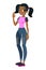 Teenager African American girl with black hair. Character . Isolated against white background. Build your own design. Carto