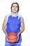 Teenager basketball player over a white background
