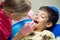 Teenager boy patient at the dentist. A boy with problem teeth sitting in a dental chair.