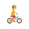 Teenager boy in safe helmet riding bicycle, flat vector illustration isolated.