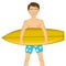 Teenager boy with a surfboard isolated over white background