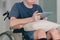 Teenager boy use technology or social media for education, Homeschool Concept