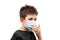 Teenager boy wearing respiratory protective medical mask