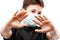 Teenager boy wearing respiratory protective medical mask