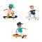 Teenager boys on a skateboard vector cartoon on a white background.