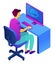 Teenager at computer and cyberbullying isometric 3D illustration.