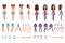 Teenager girl character constructor, creation set. Full length front, back and side view. Body parts and collection of