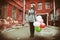 Teenager girl with colorful balloons