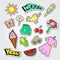 Teenager Girl Fashion Stickers, Badges and Patches. Girlish Doodle with Clothes, Ice Cream and Bird