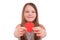 A teenager girl gives a heart made of paper