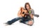 Teenager girl playing an acoustic guitar