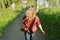 Teenager girl in red shirt