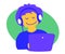 Teenager in headphones plays on a laptop. Cartoon. Vector