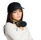 Teenager in peaked cap with earphones